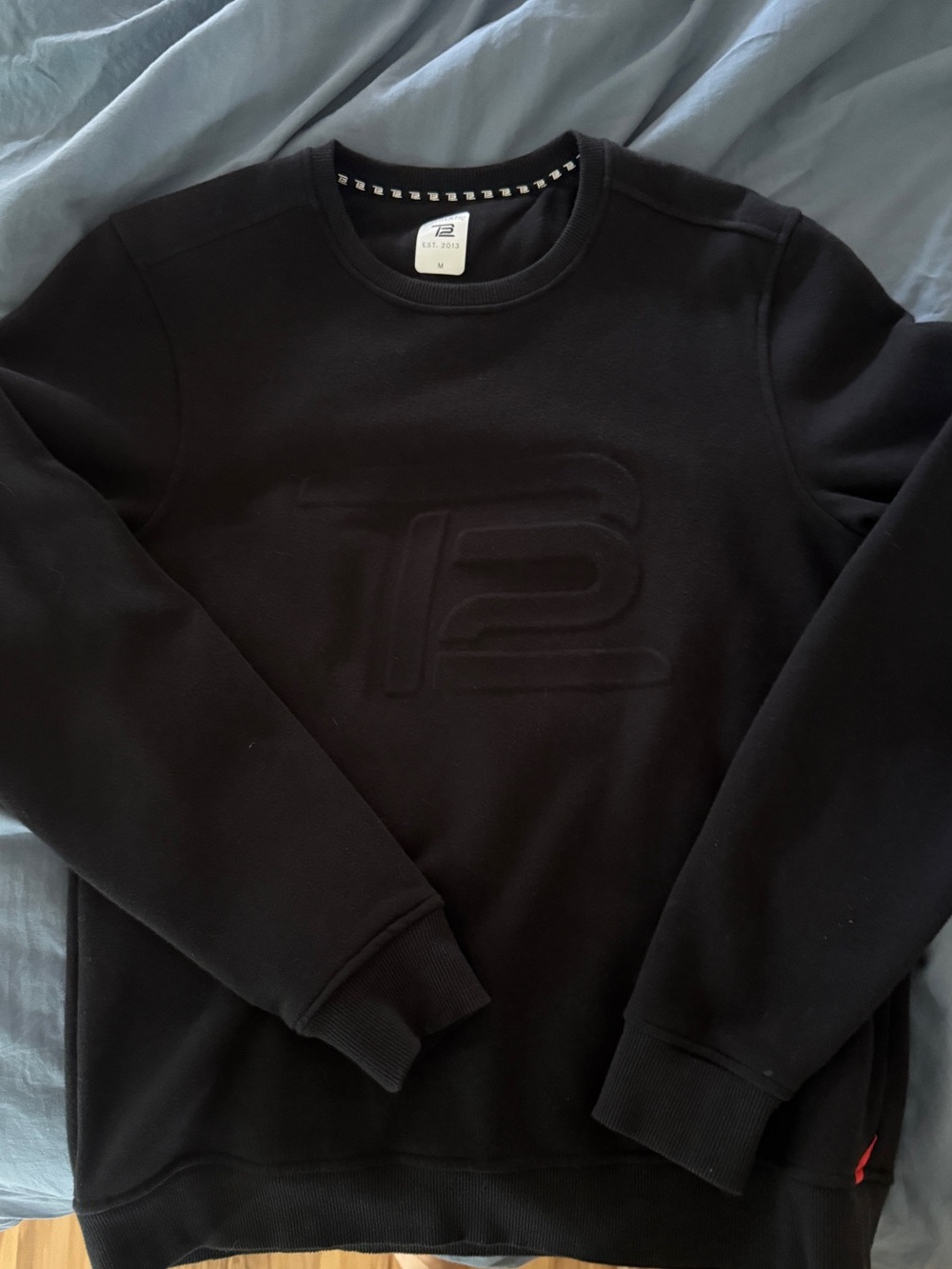 Black Men's TB12 Crewneck Sweater with Embossed Logo